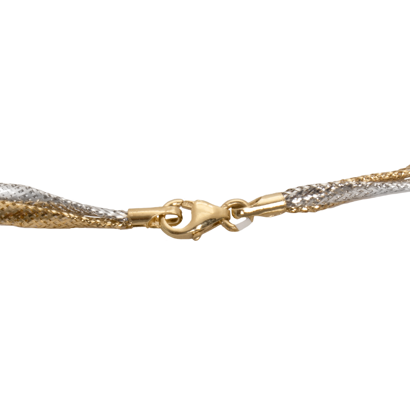 18K gold double twisted two-tone necklace by Ghamieh, showcasing elegant intertwining design and glossy finish.