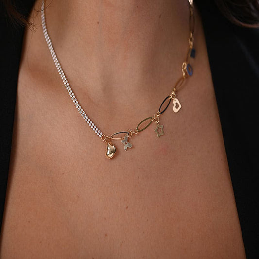 18K Gold Chain with Double Pendants Design