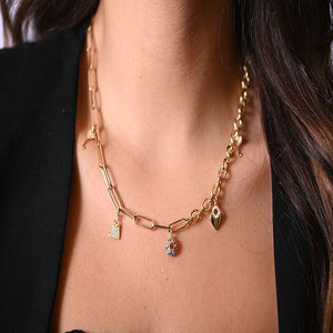 18K Gold Chain with Gemstone Design In Blue