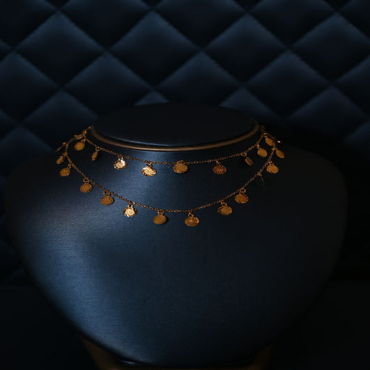 عقد دورين ذهب عيار 21 بدلايات دائرية محفورة