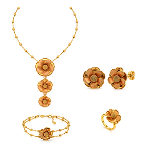 18K Gold Rabi' Al-Omr Set with Floral Pendant