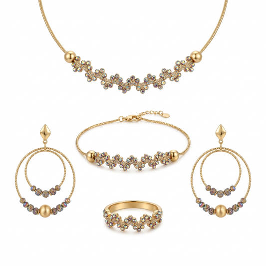 طقم ذهب عيار 18 بتصميم دوائر متداخلة