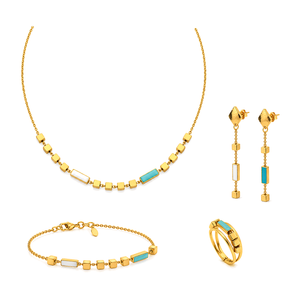 18K Gold Set with Turquoise Geometric Design