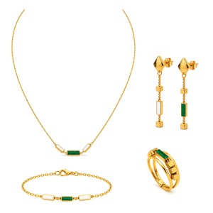 18K Gold Set with Green and White Rectangles Design