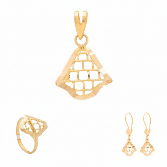 نصف طقم أديل ذهب عيار 21 بنمط شبكي هندسي