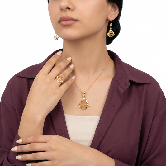 نصف طقم أديل ذهب عيار 21 بنمط شبكي هندسي