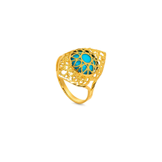 21K Gold Ring with Color Design In Turquoise