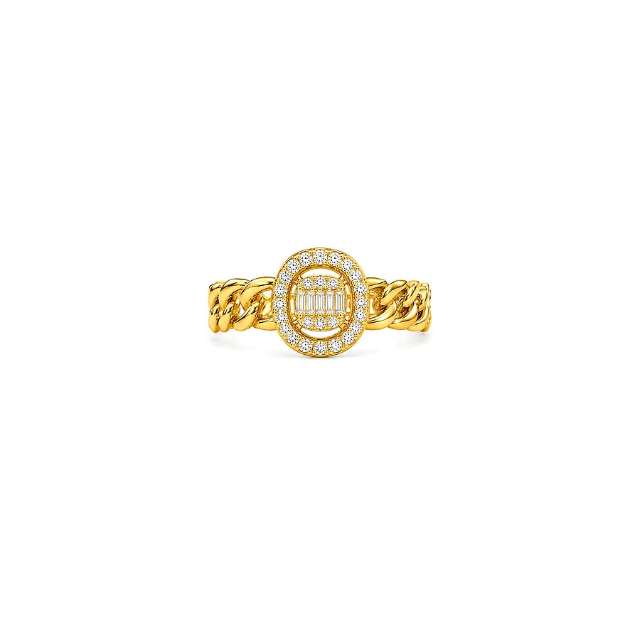18K Gold Ring with Fantasy City Oval Stone Design In White