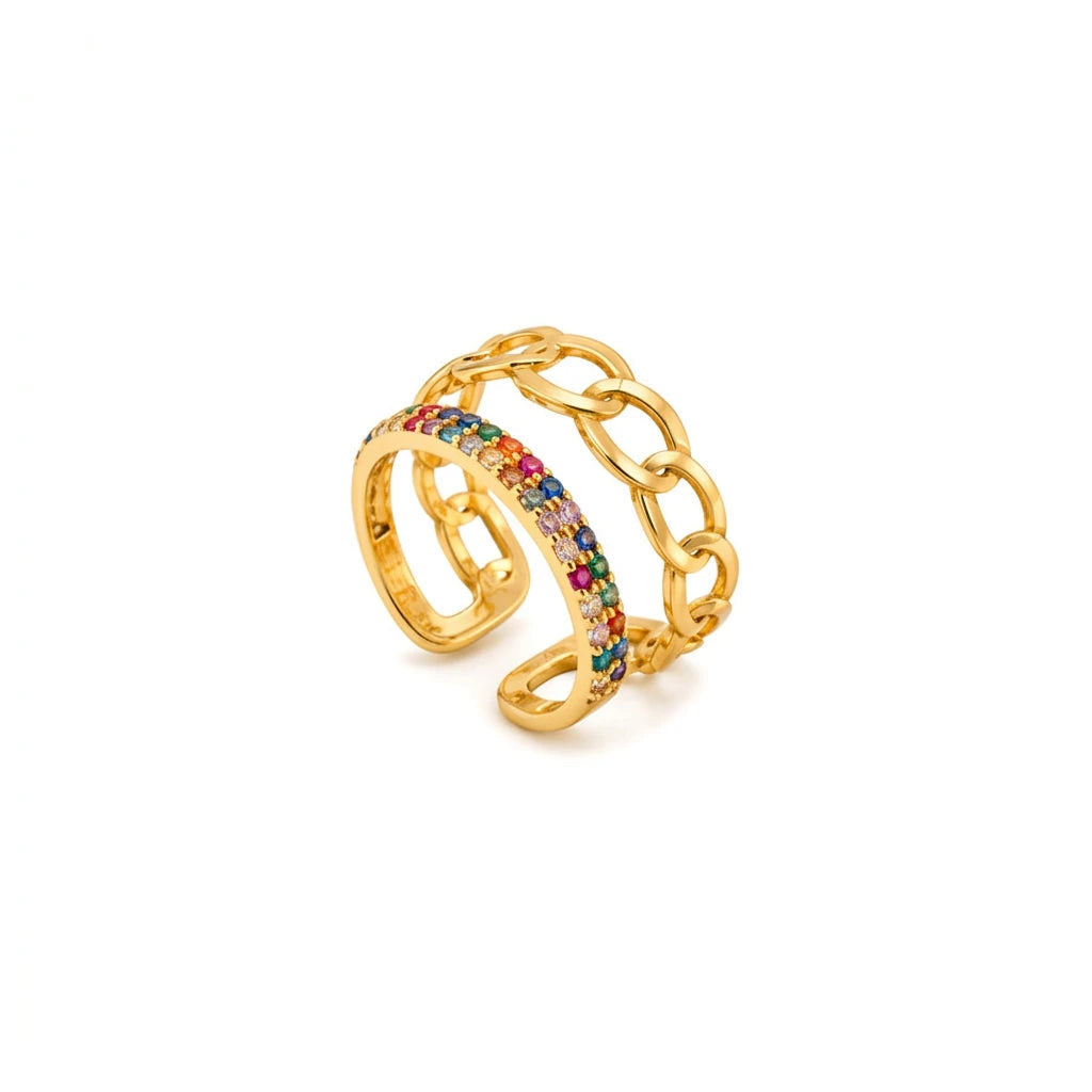 18K Gold Ring with Stones Design In Colorful