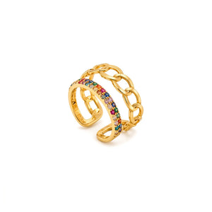 18K Gold Ring with Stones Design In Colorful