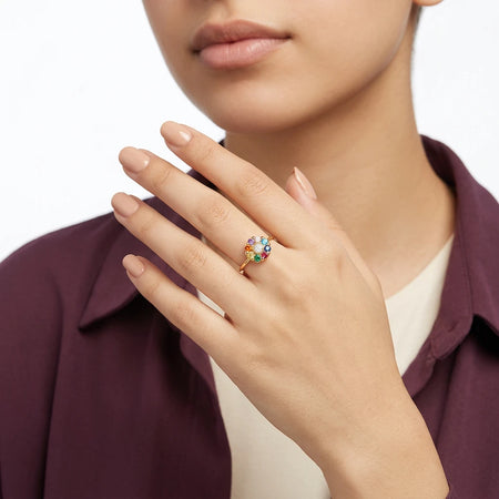 18K Gold Ring with Your Heart Is Young Heart Design In Colorful