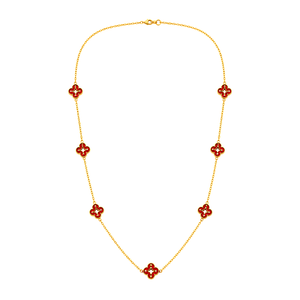 18K Gold Necklace with Red Flower Design
