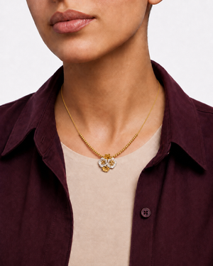 18K Gold Necklace with Colorful Flowers Design