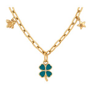 18K Gold Necklace with Pendants Dangling