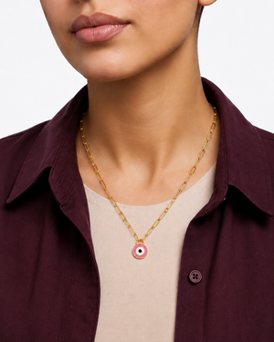 18K Gold Necklace with Colorful Eye Pendant