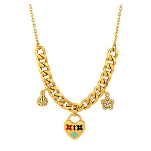 18K Gold Necklace with Assorted Pendants Design