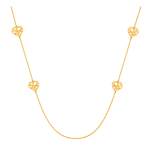 18K Gold Shawl Necklace with Hearts Pendants