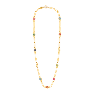 18K Gold Necklace with Colorful Flowers