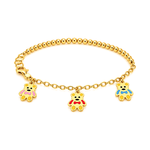 18K Gold Kids Bracelet with Colorful Bears Design