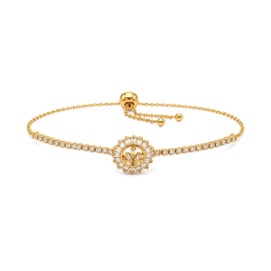 18K Gold Chain Bracelet with Circular pendant Shimmer Design
