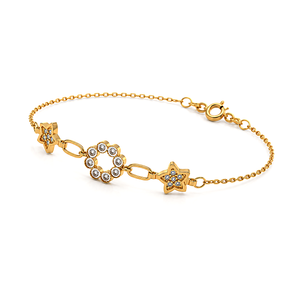 18K Gold Chain Bracelet with Floral Design