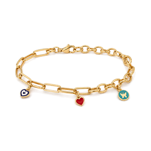 18K Gold Chain Bracelet with Multiple Pendants Design