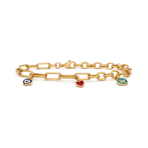 18K Gold Chain Bracelet with Multiple Pendants Design