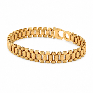 18K Gold Chain Bracelet with Wide Embellished Design