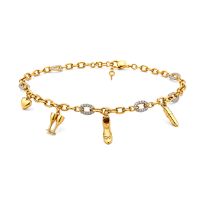انسيال ذهب عيار 18 بتصميم تعليقات متنوعة الأشكال