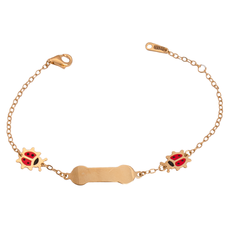 Bracelet with 18K gold and ladybug charm, designed by غاميه Online, showcasing intricate details and craftsmanship.