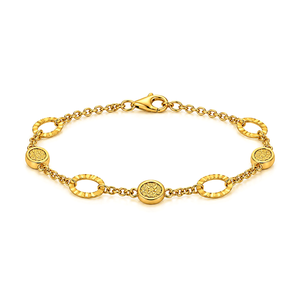 18K Gold Chain Bracelet with Engraved Oval Links Design