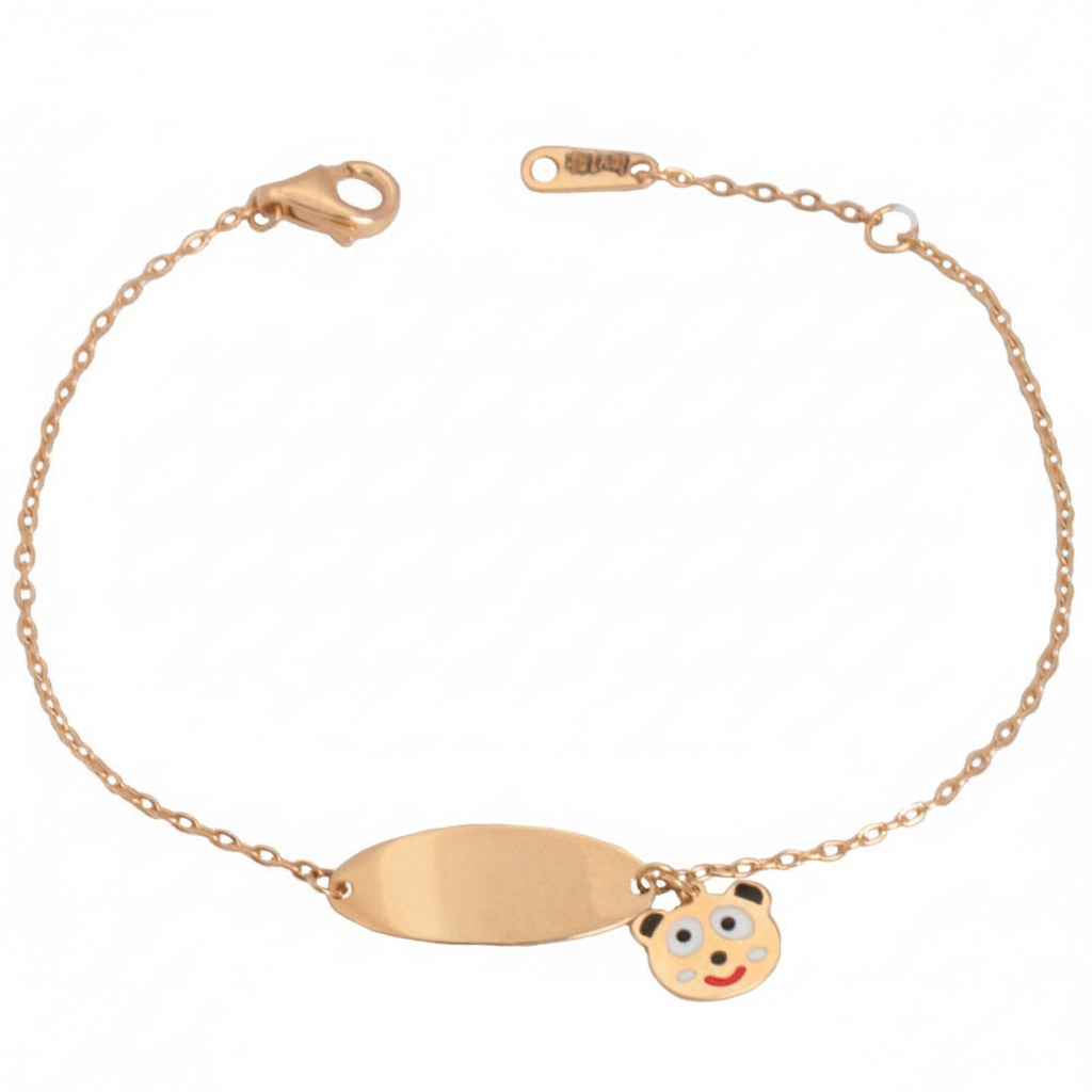 Gold children's bracelet in panda shape by Ghamieh, featuring intricate design and soft detailing.