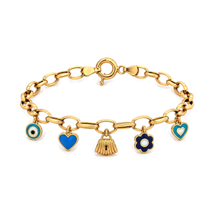 18K Gold Chain Bracelet with Calm Sea Colorful Charms Design