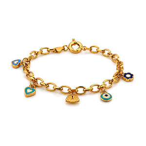 18K Gold Kids Chain Bracelet with Assorted Pendants Design