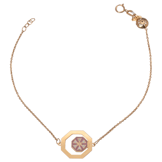 أنسيال ذهب عيار 18 بتعليقة ملونة دائرية، تصميم أنيق يناسب مختلف الإطلالات.