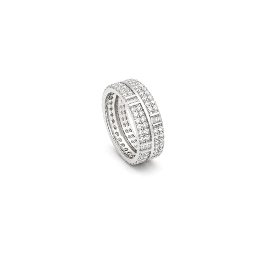 18K White Gold Wedding Ring with Qais Sparkling Stones Design