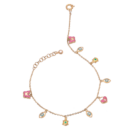 18K Gold Anklet with Your Presence Makes Me Happy Stones Design In Colorful