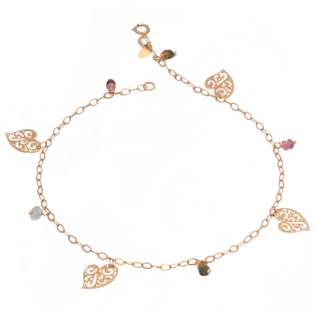 18K Gold Anklet with Path Loved Ones Stones Design In Colorful