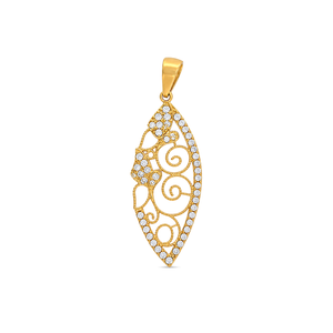 21K Gold Pendant with Paved Oval Charm
