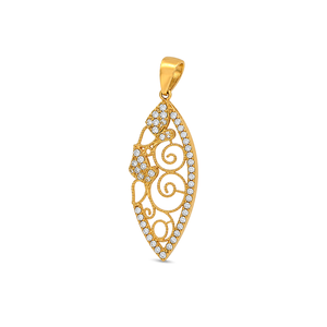 21K Gold Pendant with Paved Oval Charm