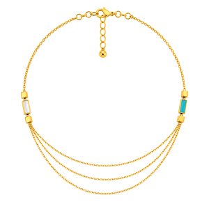 18K Gold Half Set with Three Chains Colored Pieces Design
