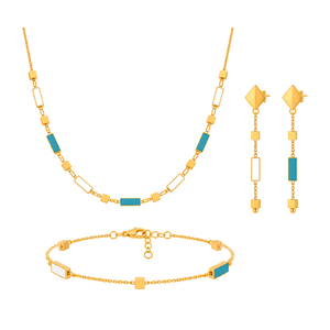 18K Gold Half Set with Rectangular Design In Turquoise