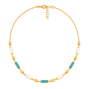 18K Gold Half Set with Rectangular Design In Turquoise
