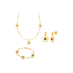 18K Gold Half Set Kids with Flower Design In Blue