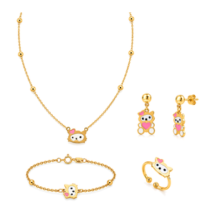 18K Gold Kids' Jewelry Set With Colored Teddy Bear