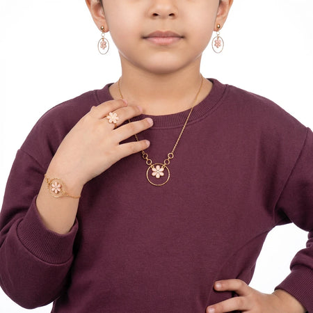 18K Gold Kids Set with Colorful Flower Design