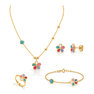 18K Gold Kids Set with Colorful Butterfly Design