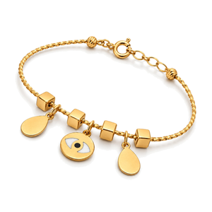 18K Gold Kids Bracelet with Cubes and Key Charm Design