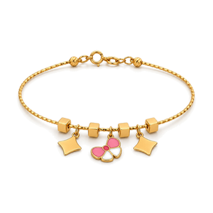 18K Gold Bracelet with Squares and Key Charm Design