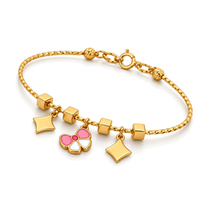 18K Gold Bracelet with Squares and Key Charm Design